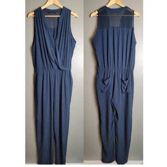 Zara Basic Beaded Surplice Neckline Jumpsuit Navy Blue - M‎ - Picture 3 of 10